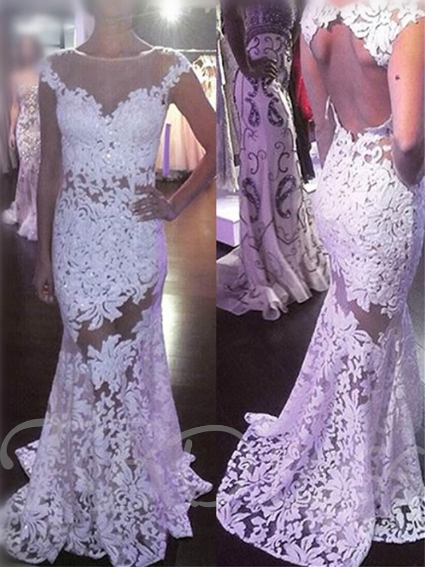 Vestido de novia de encaje con escote sirena ilusión WD283