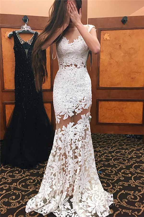 Vestido de novia de encaje con escote sirena ilusión WD283