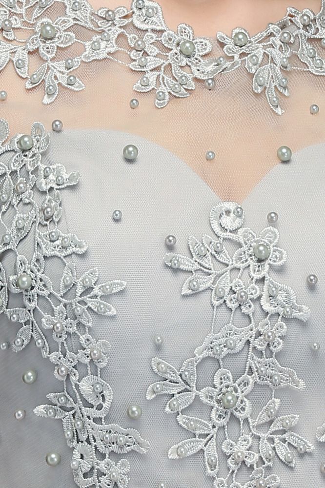 Vestidos de fiesta largos de gasa con apliques y escote ilusión