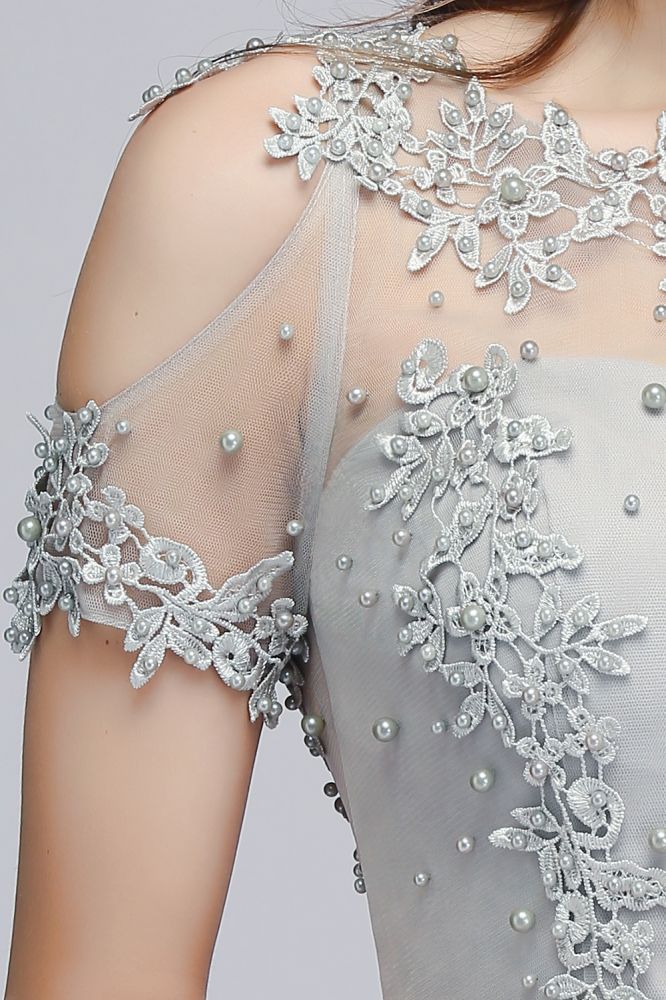 Vestidos de fiesta largos de gasa con apliques y escote ilusión