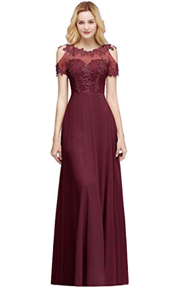 Vestidos de fiesta largos de gasa con apliques y escote ilusión
