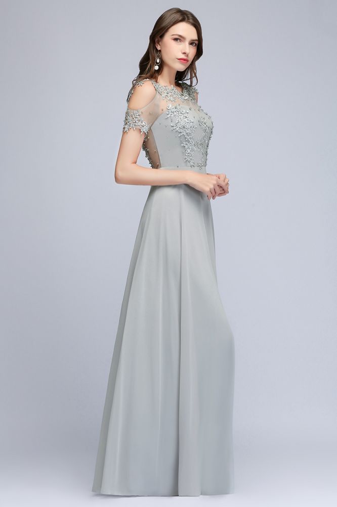Vestidos de fiesta largos de gasa con apliques y escote ilusión