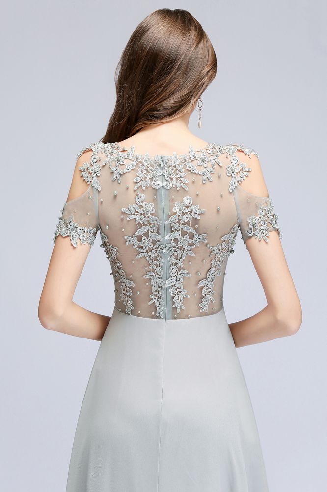 Vestidos de fiesta largos de gasa con apliques y escote ilusión