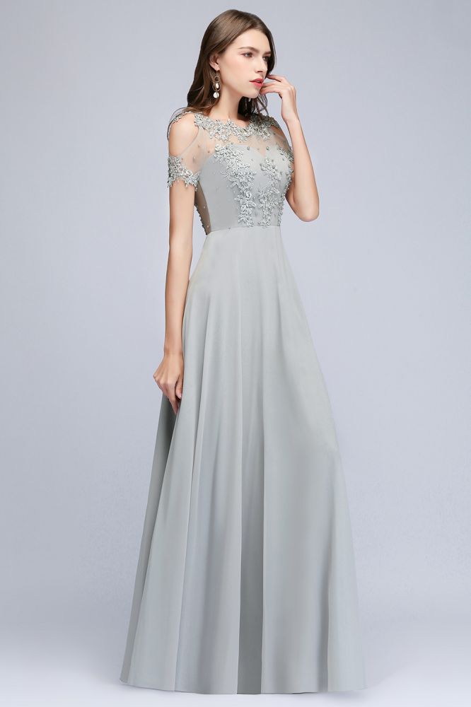 Vestidos de fiesta largos de gasa con apliques y escote ilusión