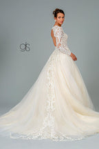 Illusion V-Neck Embroidered Mesh Long Wedding Gown