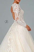 Illusion V-Neck Embroidered Mesh Long Wedding Gown