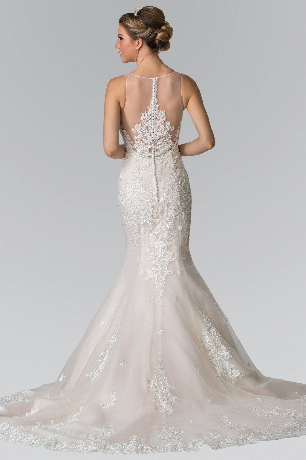 Illusion V-Neck Mermaid Style Lace Long Wedding Dress Sale