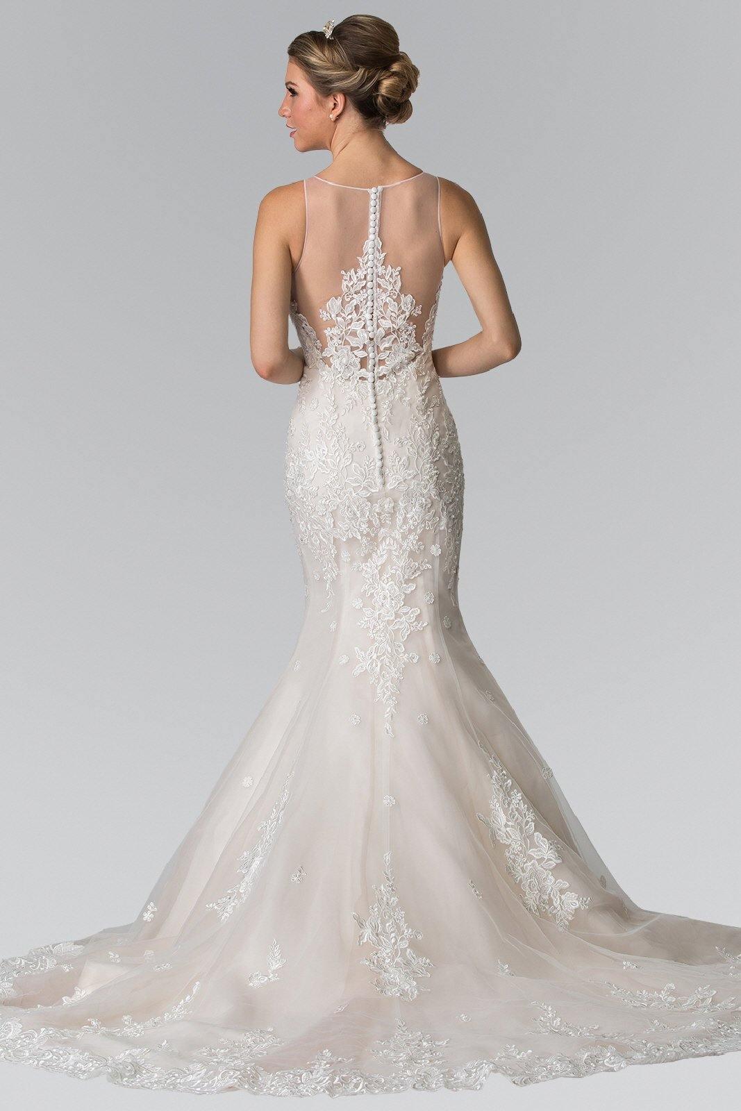 Illusion V-Neck Mermaid Style Lace Long Wedding Dress Sale