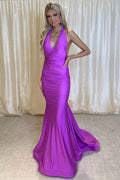 Ilse | Robe longue de soirée violette à dos nu et coupe trompette |