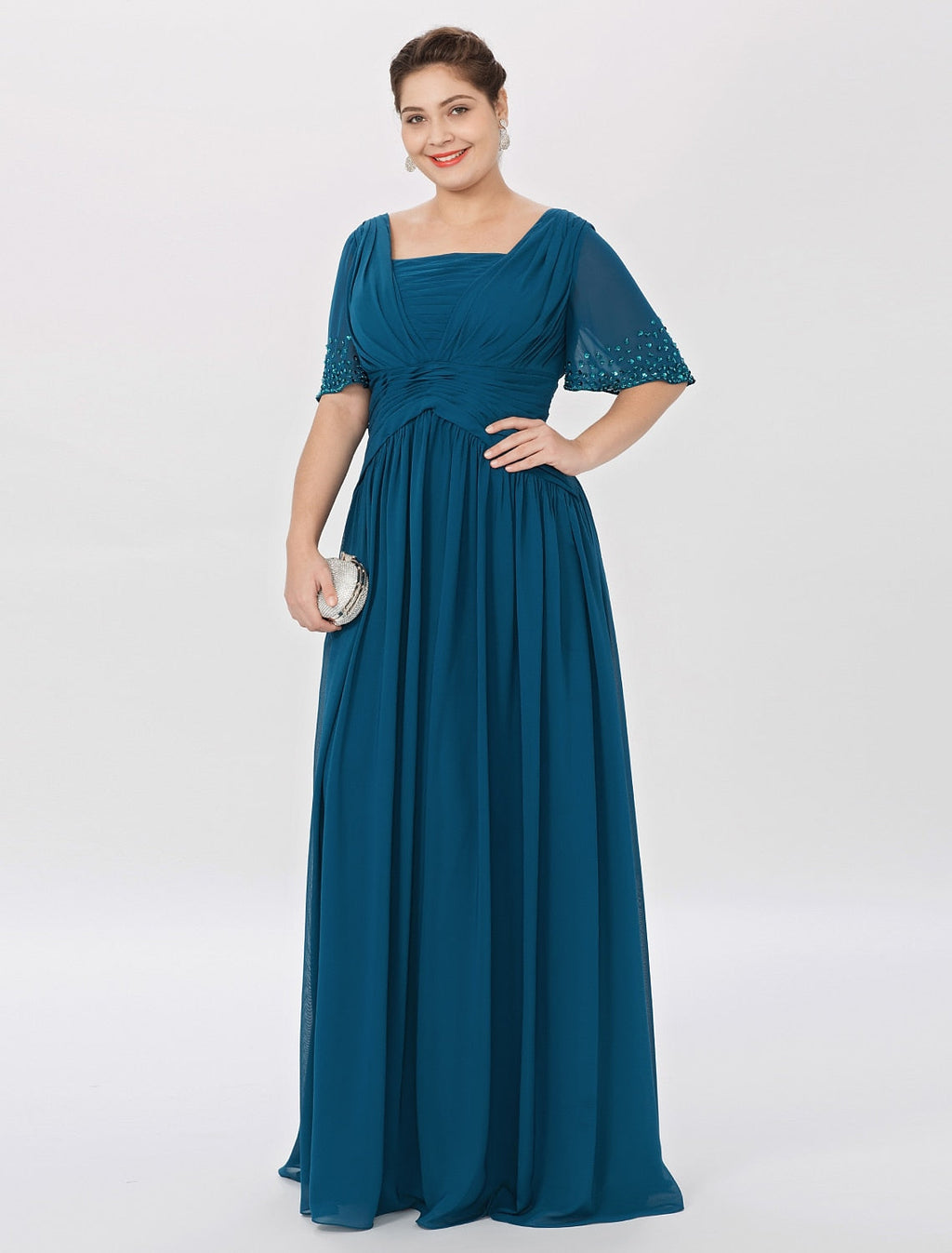 Robes de mère de la mariée de coupe trapèze/princesse, col carré, longueur au sol 