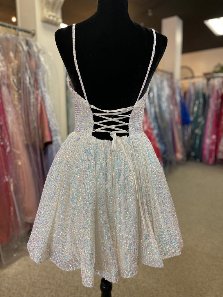Vestido de fiesta de bienvenida con lentejuelas, escote en V y corte en A