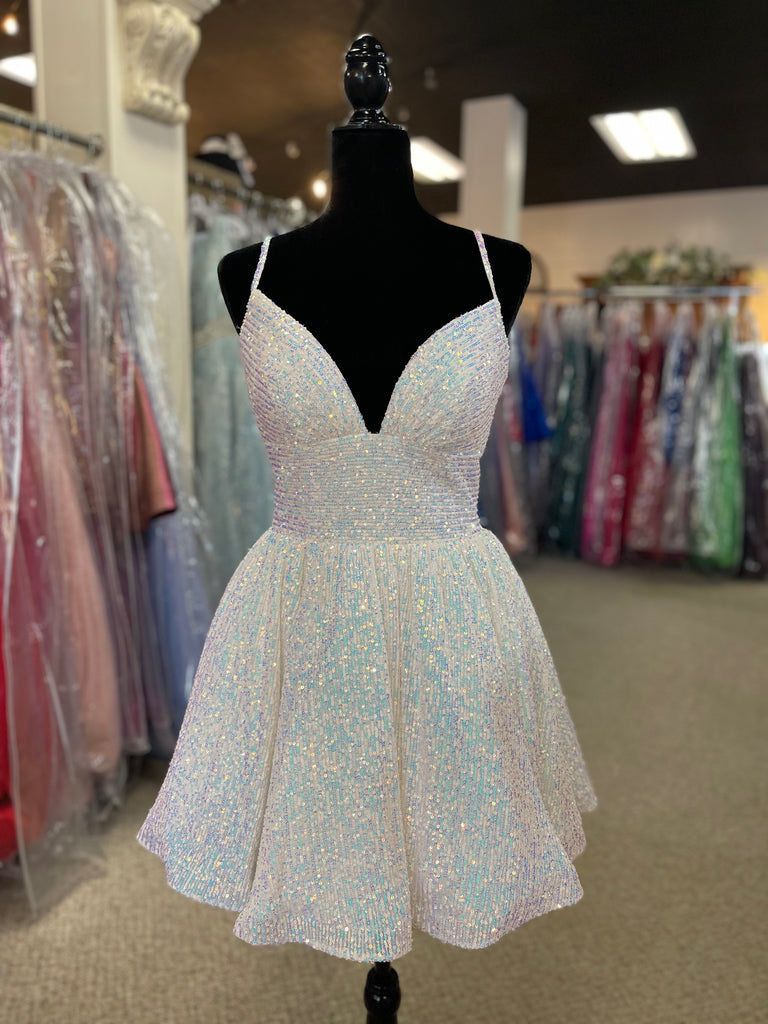 Vestido de fiesta de bienvenida con lentejuelas, escote en V y corte en A