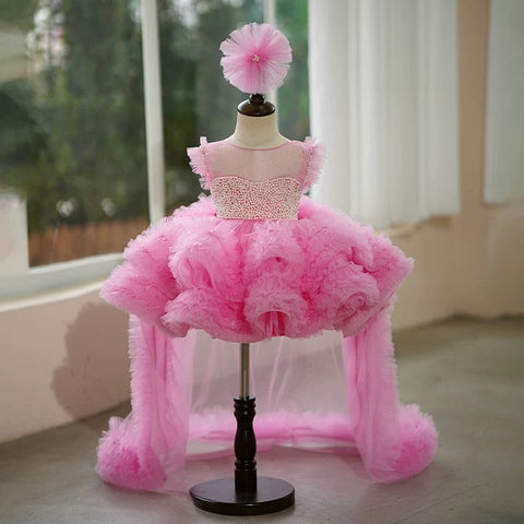 Vestido de princesa asimétrico de tul para fiesta de primer cumpleaños de niña 