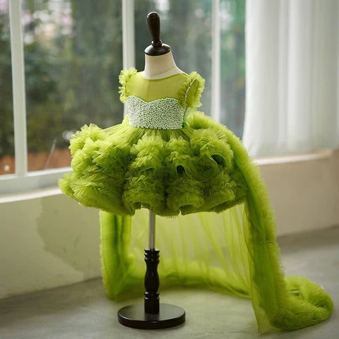 Vestido de princesa asimétrico de tul para fiesta de primer cumpleaños de niña 