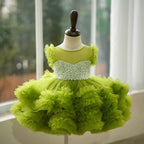 Vestido de princesa asimétrico de tul para fiesta de primer cumpleaños de niña 