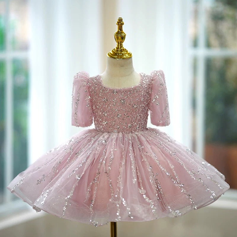 Vestido de bebé niña sin mangas con lentejuelas hasta la rodilla 