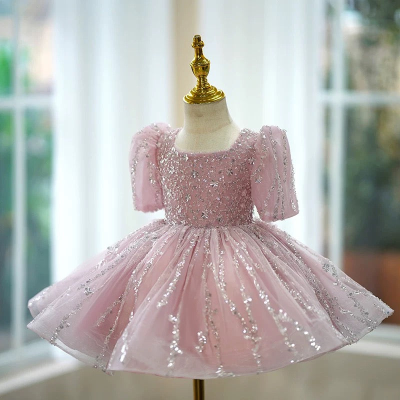 Vestido de bebé niña sin mangas con lentejuelas hasta la rodilla 