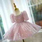 Vestido de bebé niña sin mangas con lentejuelas hasta la rodilla 