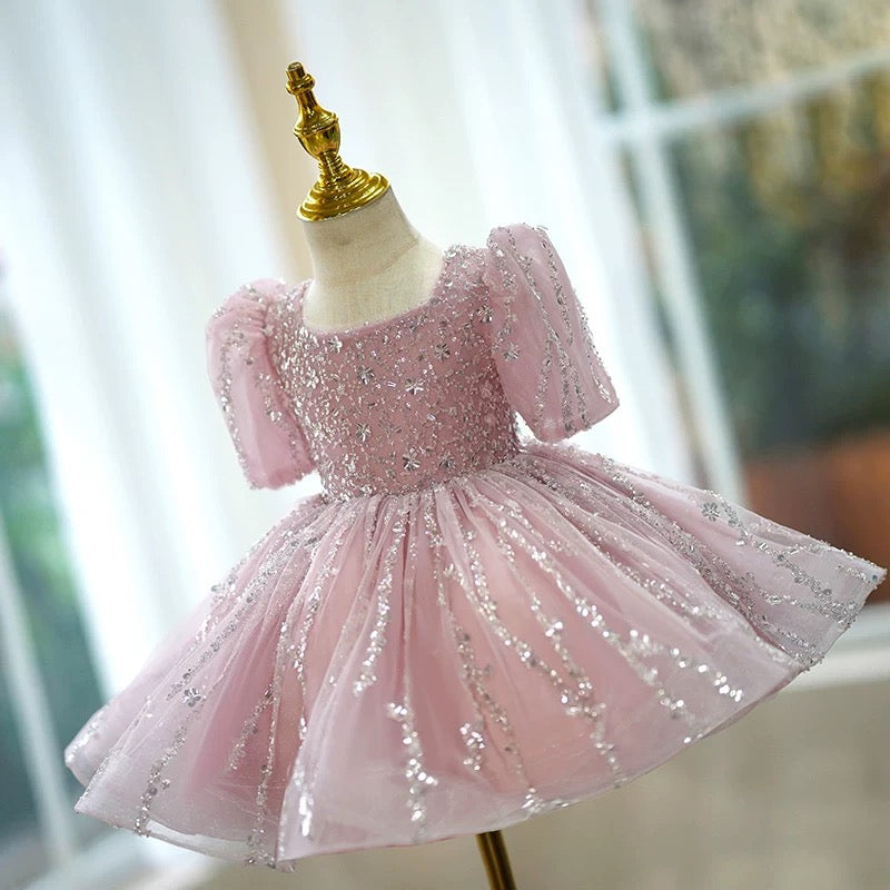 Vestido de bebé niña sin mangas con lentejuelas hasta la rodilla 
