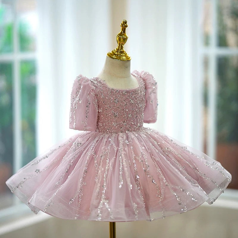 Vestido de bebé niña sin mangas con lentejuelas hasta la rodilla 