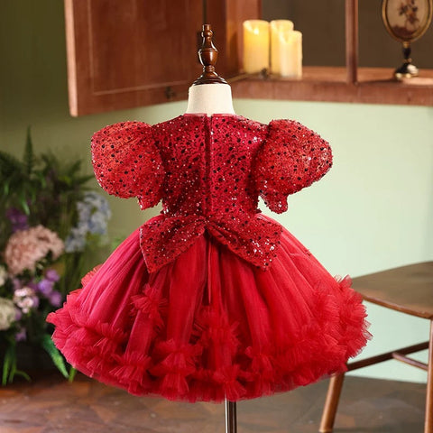 Robe de bébé fille à paillettes, longueur genou, pour son premier anniversaire