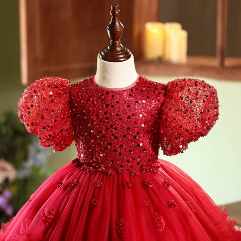 Robe de bébé fille à paillettes, longueur genou, pour son premier anniversaire