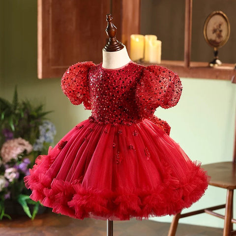 Robe de bébé fille à paillettes, longueur genou, pour son premier anniversaire