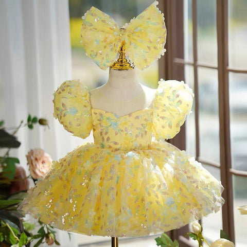 Vestido de fiesta para bebé niña con lentejuelas hasta la rodilla para su primer cumpleaños 