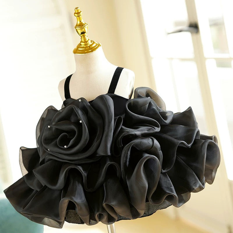 Vestido de organza con flores 3D hasta la rodilla para fiesta de primer cumpleaños de niña 