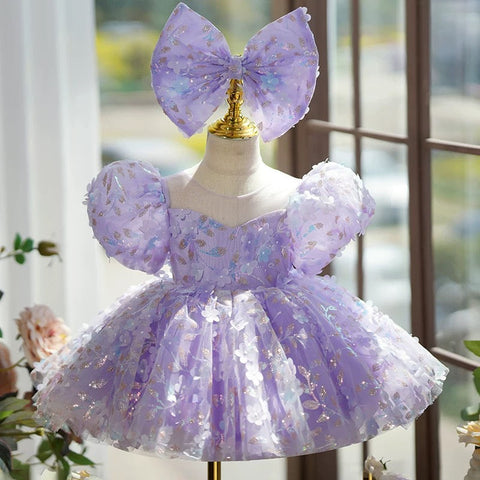Vestido de fiesta para bebé niña con lentejuelas hasta la rodilla para su primer cumpleaños 
