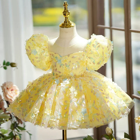 Vestido de fiesta para bebé niña con lentejuelas hasta la rodilla para su primer cumpleaños 