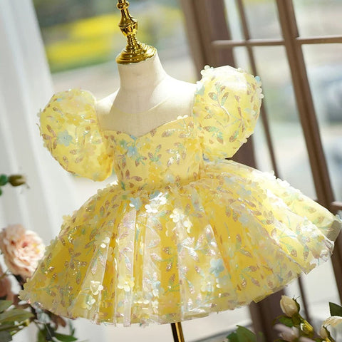 Vestido de fiesta para bebé niña con lentejuelas hasta la rodilla para su primer cumpleaños 