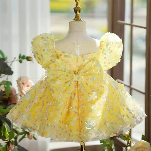 Vestido de fiesta para bebé niña con lentejuelas hasta la rodilla para su primer cumpleaños 