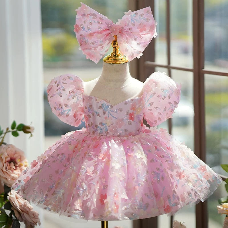Vestido de fiesta para bebé niña con lentejuelas hasta la rodilla para su primer cumpleaños 