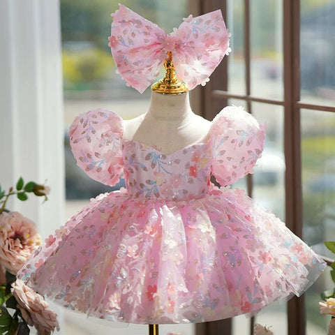 Vestido de fiesta para bebé niña con lentejuelas hasta la rodilla para su primer cumpleaños 