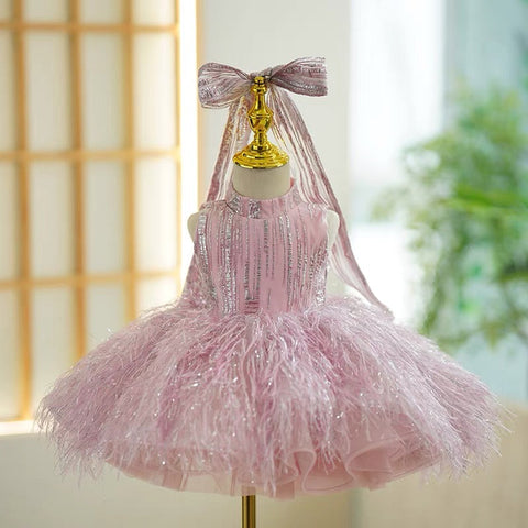 Vestido de champán para bebé niña en su primer cumpleaños 
