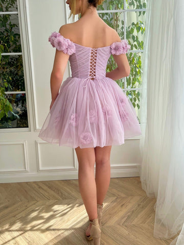 Lilac Corset Strapless Short Tulle Homecoming Dress