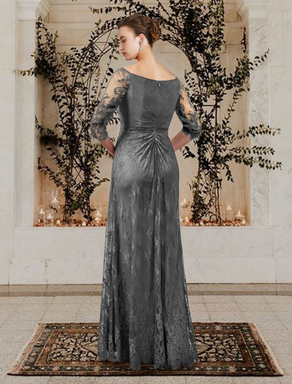 Vestidos de corte princesa/línea A para la madre de la novia con cuello joya y largo hasta el suelo 