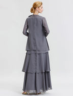 Robes de mère de la mariée longues, coupe trapèze/décolleté princesse 