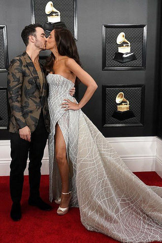 Vestidos de fiesta largos azules sin tirantes de corte A, vestido de noche único