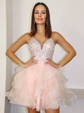 Vestido de fiesta de tul con escote en V y corte en A