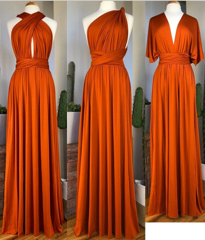 Vestido de dama de honor naranja infinito sin mangas con corte tubo y múltiples posiciones