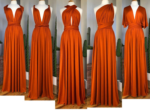 Vestido de dama de honor naranja infinito sin mangas con corte tubo y múltiples posiciones