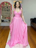Iona | Robe de bal longue trapèze en mousseline rose plissée 