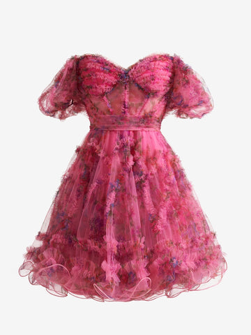 Vestido de fiesta estampado floral con hombros descubiertos