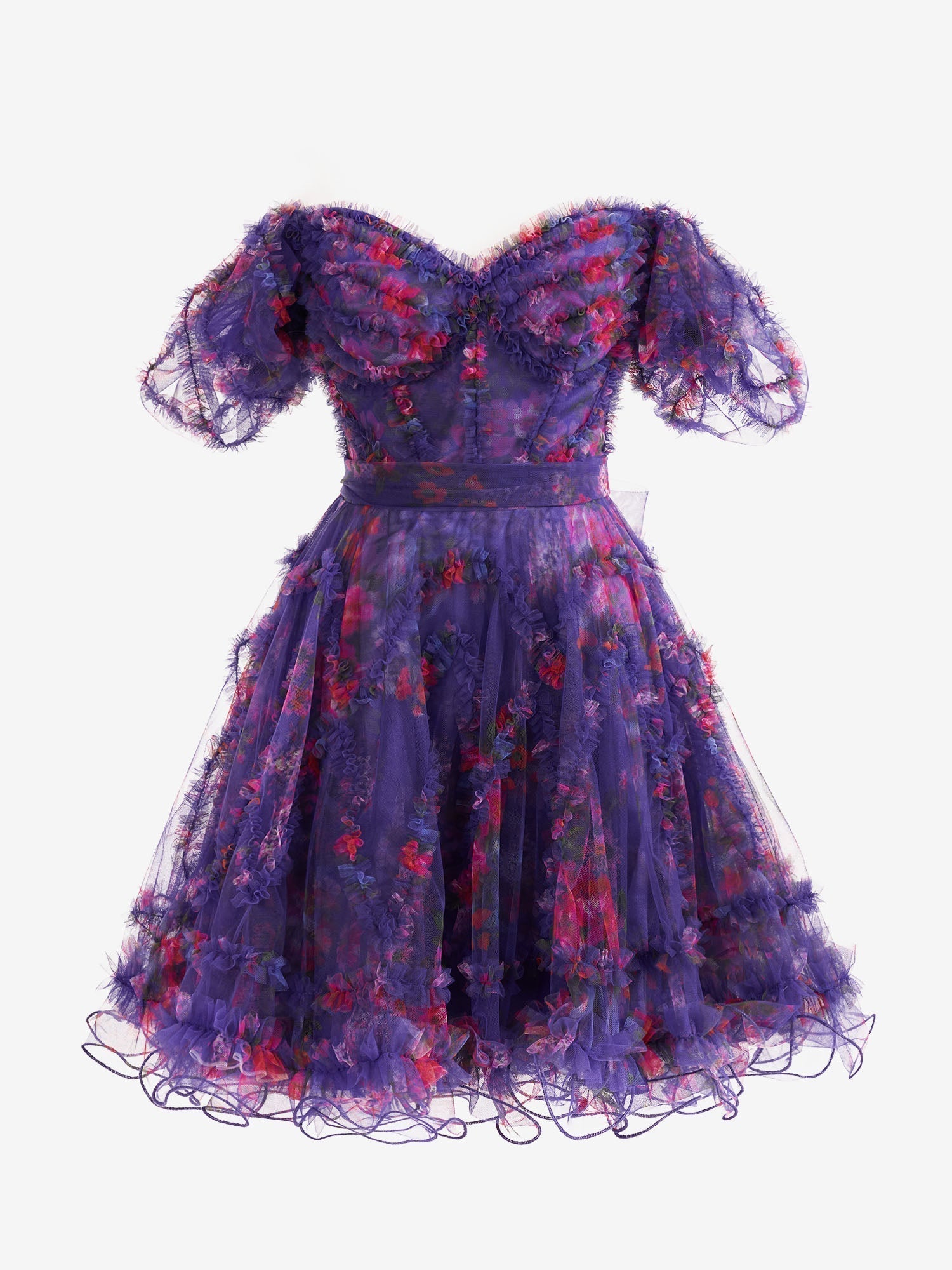 Vestido de fiesta estampado floral con hombros descubiertos