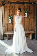 Robe de mariée bohème en dentelle ivoire pour la plage, avec traîne WD533