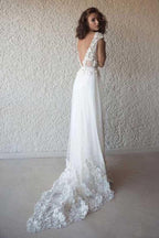 Robe de mariée transparente ivoire à manches courtes, modèle WD332