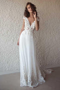 Robe de mariée transparente ivoire à manches courtes, modèle WD332