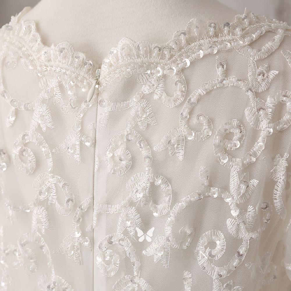 Vestido de novia de encaje marfil y satén con escote en V, manga larga y cuentas WD144 